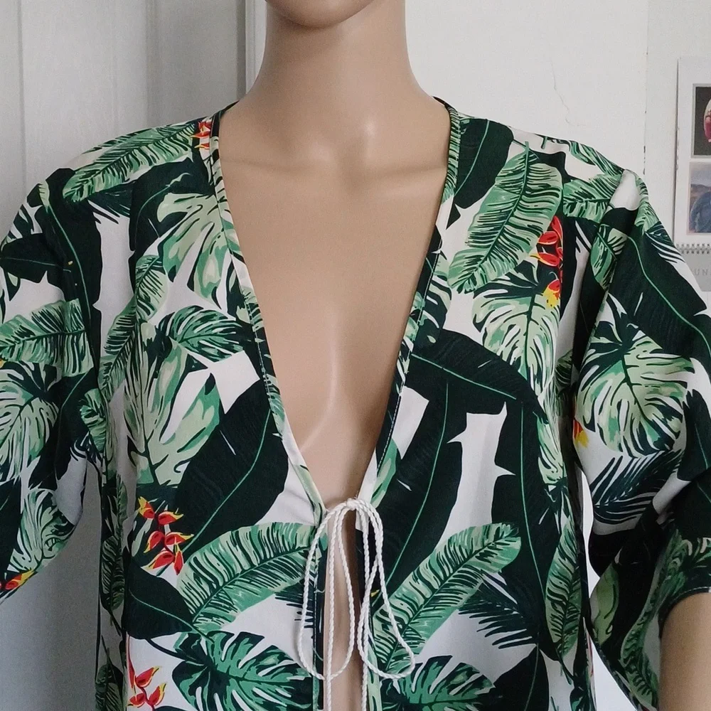🔥🔥🔥Rachel Zoe Palm print duster beach cover up OS - Picture 5 of 14